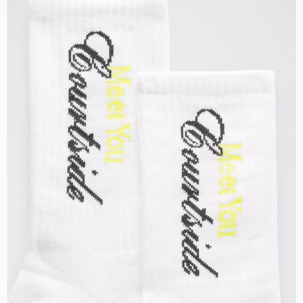 Lululemon Unisex Daily Essential Crew Socks Tennis Club White/Sour Grape - Picture 2 of 7